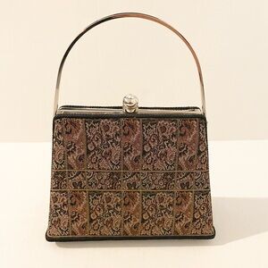 Vintage Moo Roo Charleston Purse Tapestry Bag Metal Handle Handbag Structured